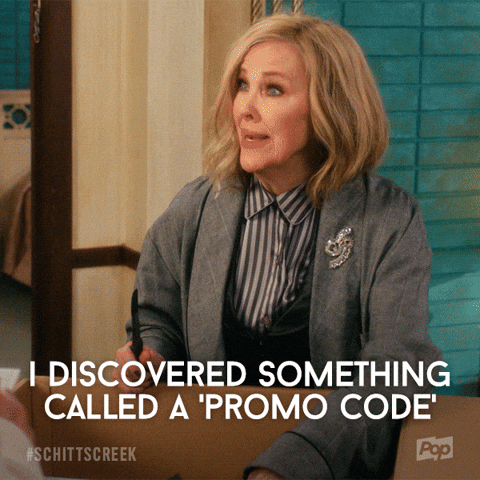 Moira Rose from Schitt's Creek mentioning a promo code encouraging booking a professional maid service at Merit Maids